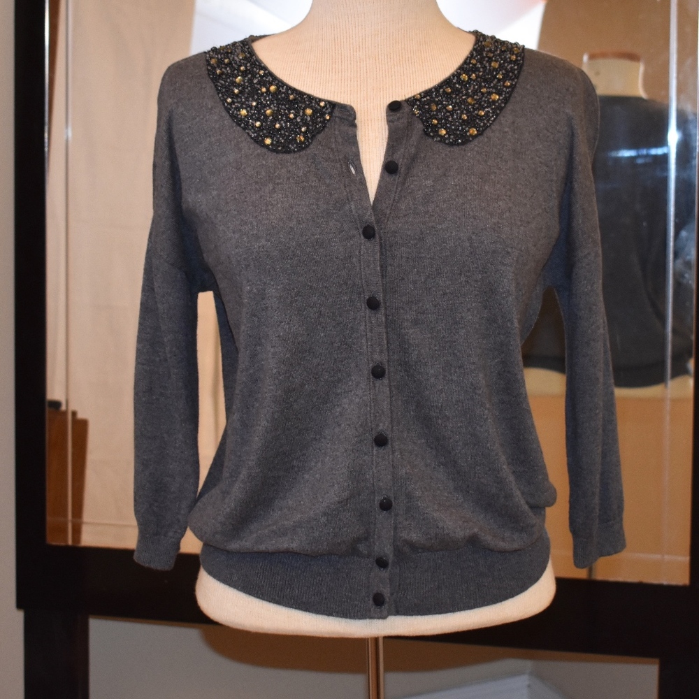 Loft embellished collar cardigan, size S